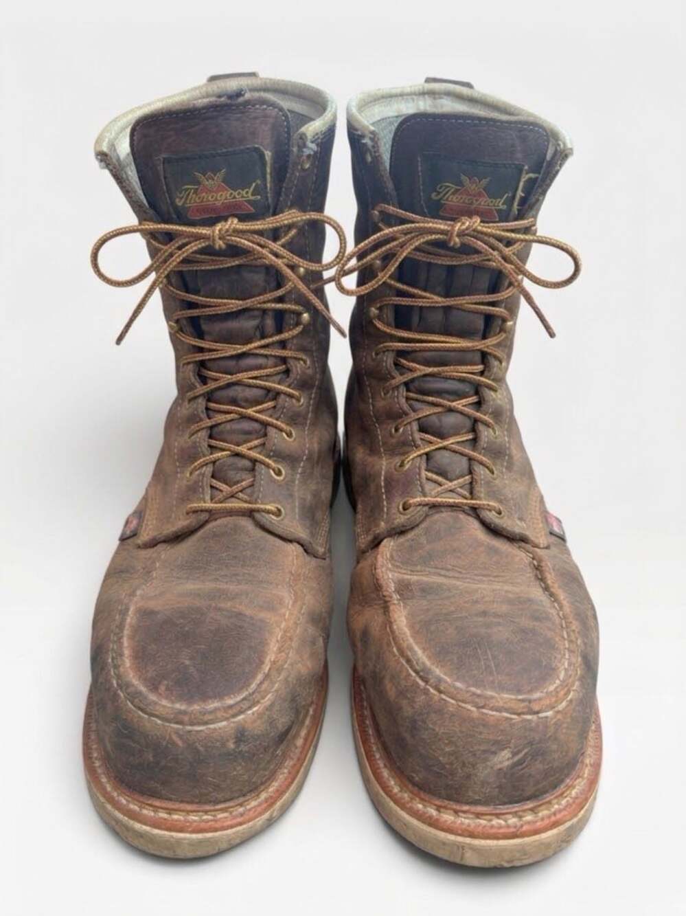 Steel Toe Thorogood Tool Pusher Barnwood Leather Lace Up Work Boots